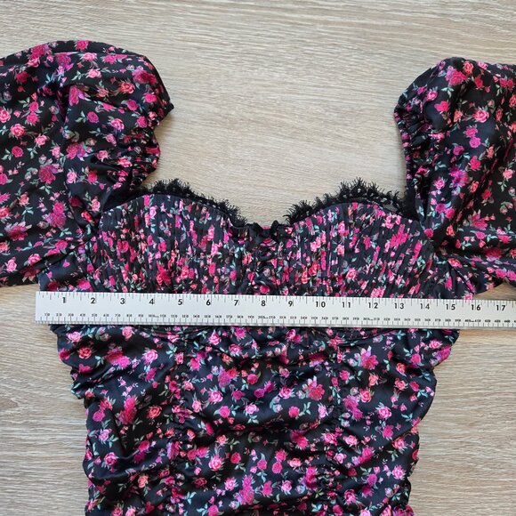 For Love & Lemons Melrose Puff Sleeve Satin Floral Bustier Mini Dress Sexy Small - Picture 5 of 17